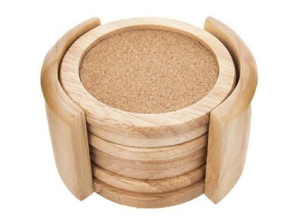 podtácek d9,5cm, 6ks, stojan, gumov.dřevo/korek