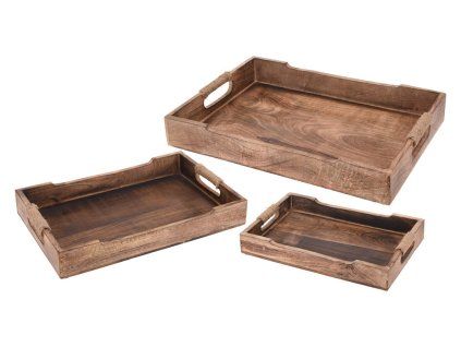 podnos 39x25,5x5cm mangové dřevo, držadlo provaz