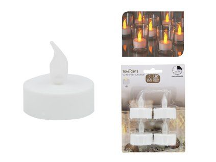 svíčka čajová LED pr.3,5cm BÍ (4ks) s bateriemi, časovačem 35 6507