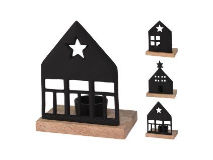 dekorace DOMEK 13x17cm na čajovou svíčku Al ČER/dřevo mix 35 6631