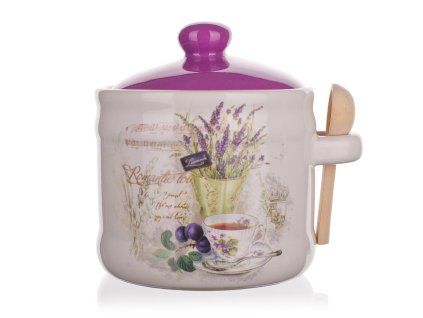 dóza 400ml LAVENDER keramická s dřevěnou lžičkou
