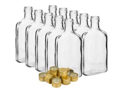 láhev placatka 200ml skleněná s uzávěrem (10ks)