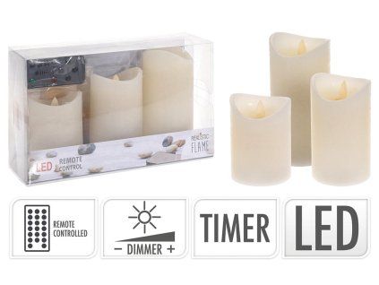 svíčka LED PLAMEN,dálk.ovl.,stmívání,časovač,SL.KOST (3ks) 35 22491