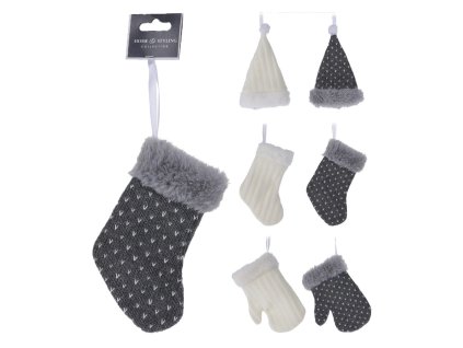 dekorace závěsná mix RUKAVICE/PUNČOCHA/ČEPICE 15cm BÍ,ŠE 35 22508