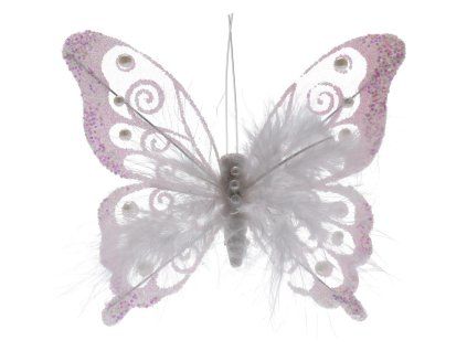 dekorace MOTÝL 15,5 cm PH/PEŘÍČKA BÍ klip (2ks) 35 22509