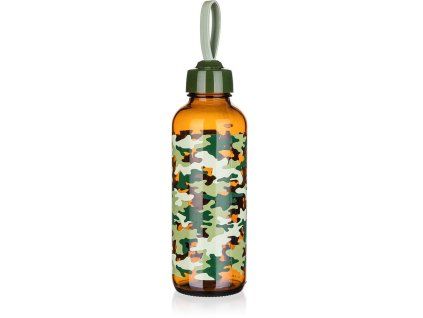 láhev na pití 450ml MANON sklo/PH HN,camouflage,s poutkem