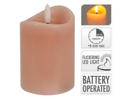 svíčka LED pr. 7x10cm, blikající plamen, časovač, RŮŽ 35 22769