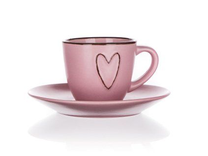 šálek + podšálek  80ml HEART keramický RŮŽ