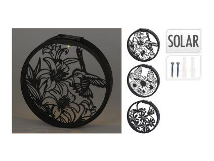 dekorace na zeď kruh.solární LED pr.25x5cm kov.ČER 35 23658