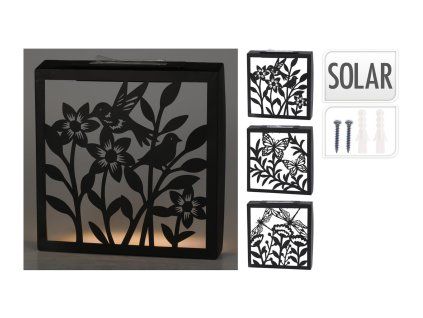 dekorace na zeď čtver.solární LED 26x26x5cm kov.ČER 35 23659