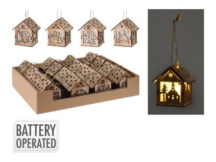 dekorace DOMEK 9cm LED závěsný dřev.mix 35 23781