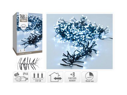 osvětlení vánoční  5,5m 768LED studená BÍ 8 funkc s časovačem 35 23802