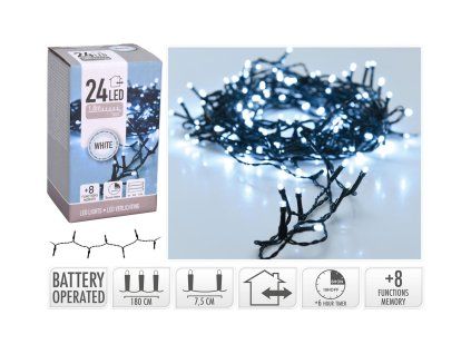 osvětlení vánoční  1,8m 24LED studená BÍ 8funkcí s časovačem 35 23806