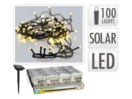 osvětlení vánoční solární  2m 100LED teplá BÍ, drát 35 23826