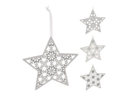 dekorace HVĚZDA 30cm závěsná dřev.BÍ mix 35 23829
