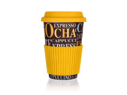 hrnek 400ml GO COFFEE silikon.víčko, keramický