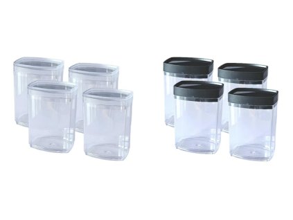 kořenka 150ml, 4ks, v.10cm, čirá, víčko šedé, černé, plast