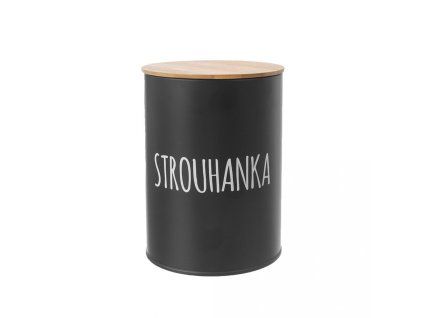 dóza plech. d11x15,5cm, STROUHANKA, BLACK, plech/bambus
