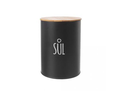 dóza plech. d11x15,5cm, SŮL, BLACK, plech/bambus