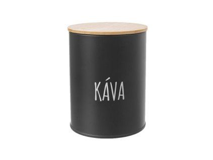 dóza plech. d 9,5x12,5cm, KÁVA, BLACK, plech/bambus