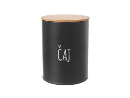 dóza plech. d 9,5x12,5cm, ČAJ, BLACK, plech/bambus