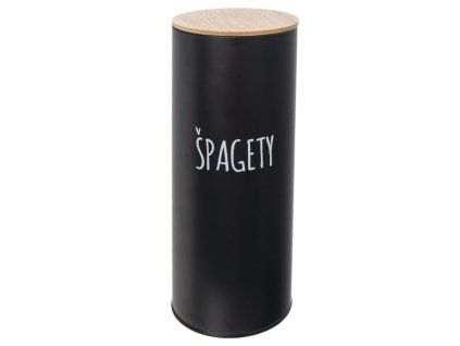 dóza plech. d11x28,5cm, ŠPAGETY, BLACK, plech/bambus
