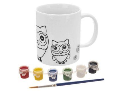 hrnek 380ml SOVA porcelán, barvy a štětec k dekorování