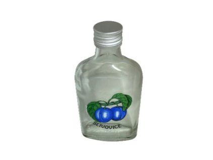 láhev 0,2 l ŠVESTKA (placatka)+kov.uzávěr, sklo
