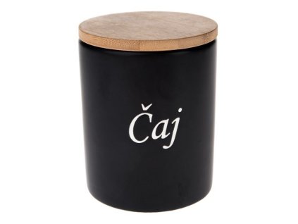 dóza 0,64l, d10x13cm, ČAJ, BLACK, keramika/bambus