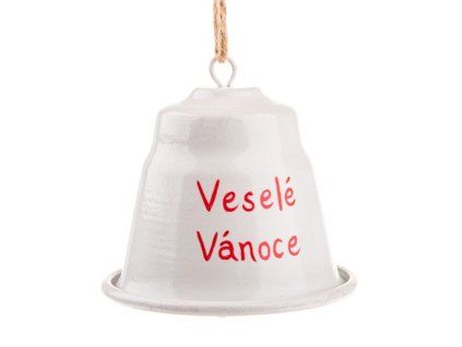 zvonek d6,3x7,2cm, VESELÉ VÁNOCE, bílý, závěs, kov