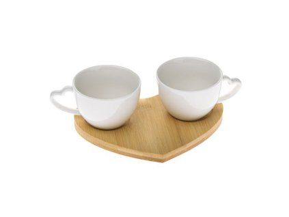 šapo  80ml, 2ks, porcelán, podtácek SRDCE 15x11,5x 5,5cm, bambus
