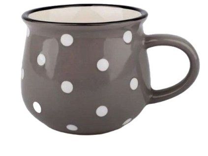 hrnek 230ml TM.ŠEDÝ, BÍLÝ PUNTÍK, d7,8x7cm, keramika