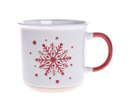 hrnek 450ml BÍLÝ, ČERVENÁ VLOČKA, keramika