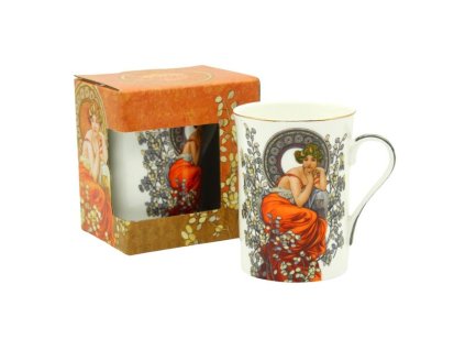 hrnek 300ml, A.MUCHA, d7,5x10cm, světlý, DB,porcelán