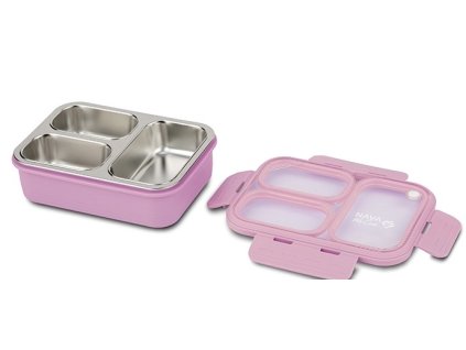box  0,80l, svačina, dělený, růžový "WE CARE", okénko, NR/plast
