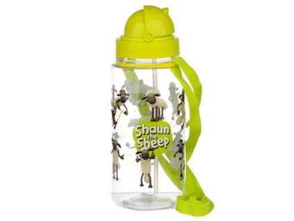 láhev 0,45l Ovečka SHAUN, brčko, víčko, dětská, d7x23cm závěs, plast