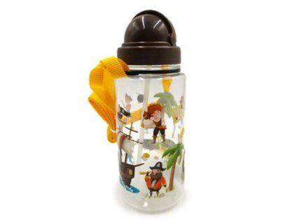 láhev 0,45l PIRÁT, brčko+víčko, d7x19cm, dětská, závěs, nerozb.plast