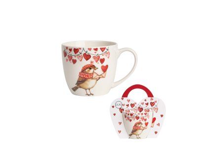 hrnek 460ml baňatý PTÁČEK se srdíčky, DB taška, porcelán