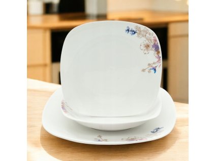 soupr.18díl.jídelní BAREV.KVĚTY, čtverc., porcelán