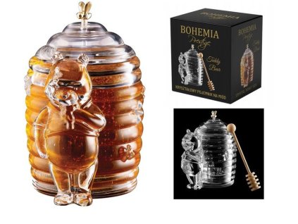 dóza 300ml, d8x15,5cm,na med TEDDY BEAR, naběračka, sklo