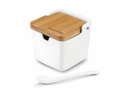 dóza 270ml, bílá porcelán+lžička keram./bambus, KönigH.
