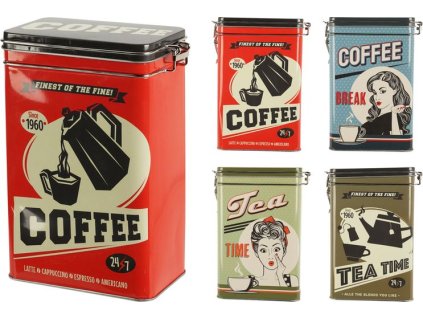 dóza plech. 7,5x13,5x18cm, COFFEE, patent., mix dekorů