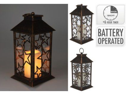 lucerna 14x14, v. 28cm, LED osv., 2 druhy, imitace mosazi, plast