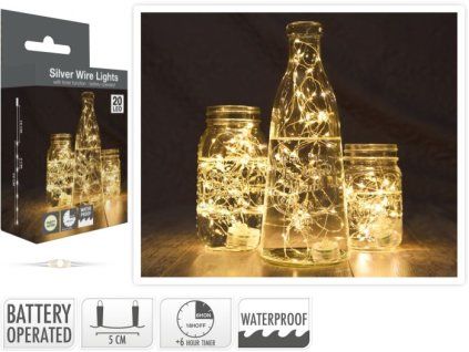 řetěz  95cm, 20LED, teplá bílá, voděodolné, časovač