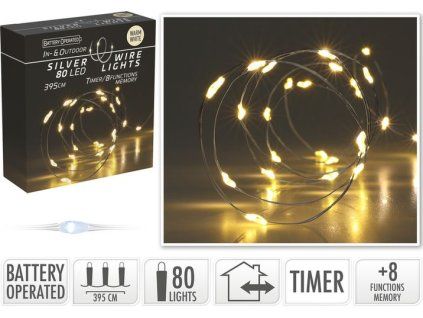 řetěz 395cm, 80LED žlutá, venkovní/vnitř., časovač