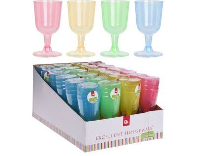 sklen.160ml, 4ks, víno, mix barev, plast