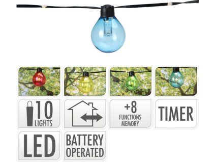 řetěz 2,4m, PÁRTY "ŽÁROVKA", barevný, 10LED, na baterie