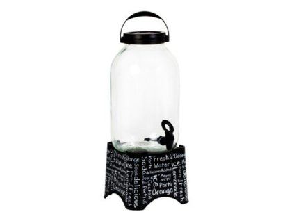 láhev 5,0l sklo s kohoutem, černý plast.stojan s nápisy