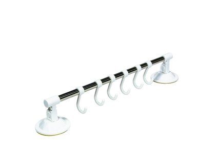 tyč  46cm-držák kuch.náčiní s háčky, přísavky, kov/plast
