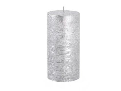 svíčka 120g, d5x8cm, STŘÍBRNÁ, rustikální, metalíza, parafín